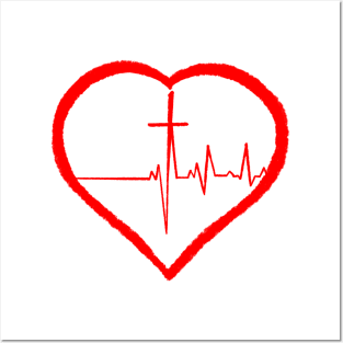 Christianity, Heartbeat icon, cross, heart & prayer Posters and Art